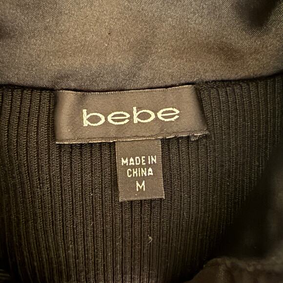 Bebe Corset Closure Y2K Black Satin Trim Fitted Top Ruffle Collar Silk Blend Med - Picture 9 of 11